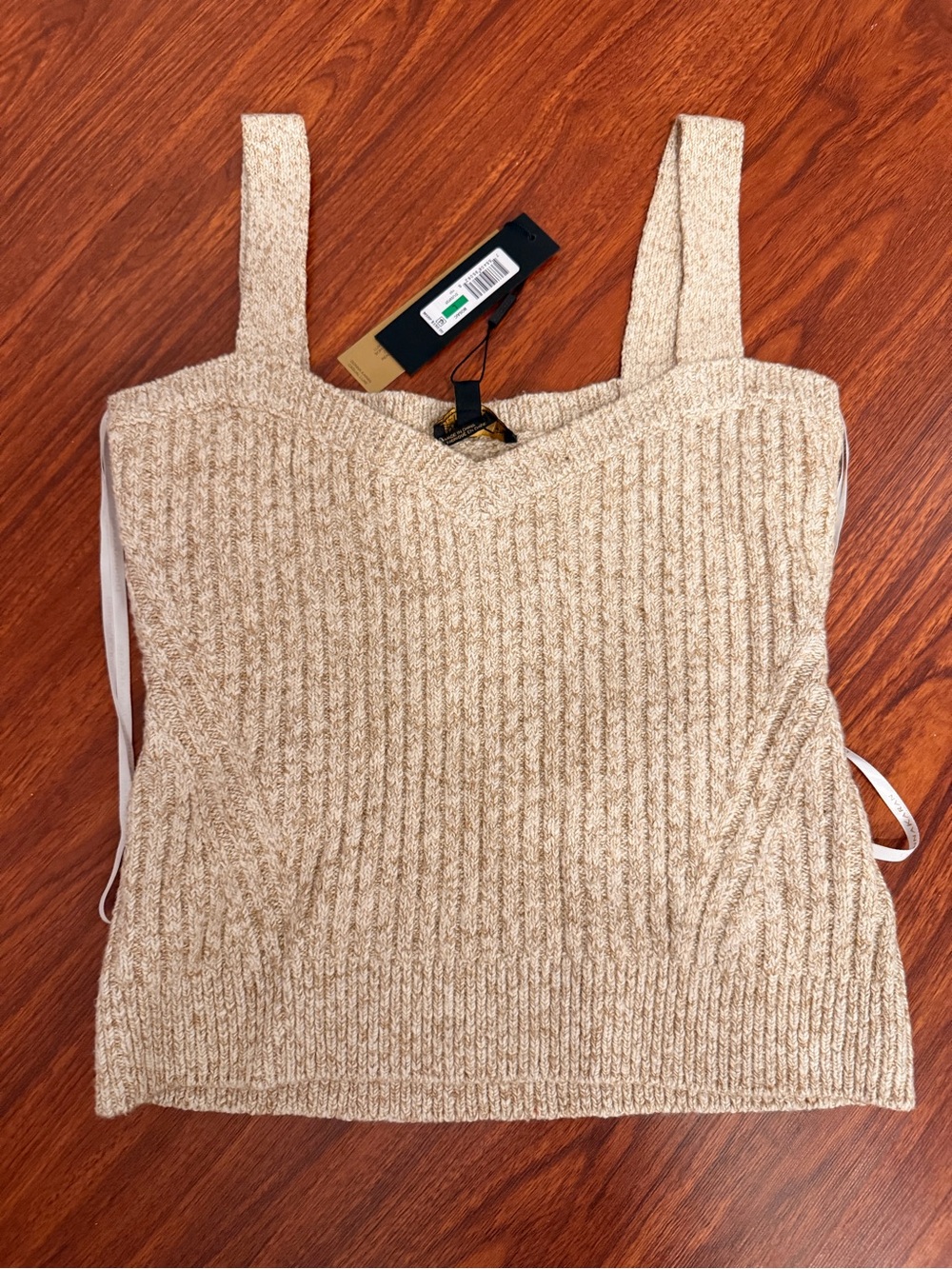 Donna Karan Neutral Beige Ribbed Knit Tank